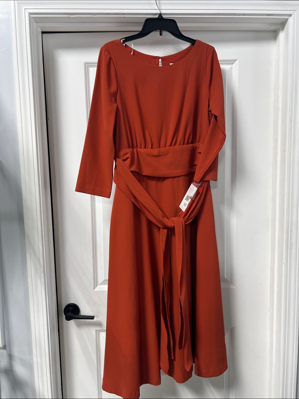 julia jordan Burnt Orange Long Sleeve Midi Dress with Waist Tie